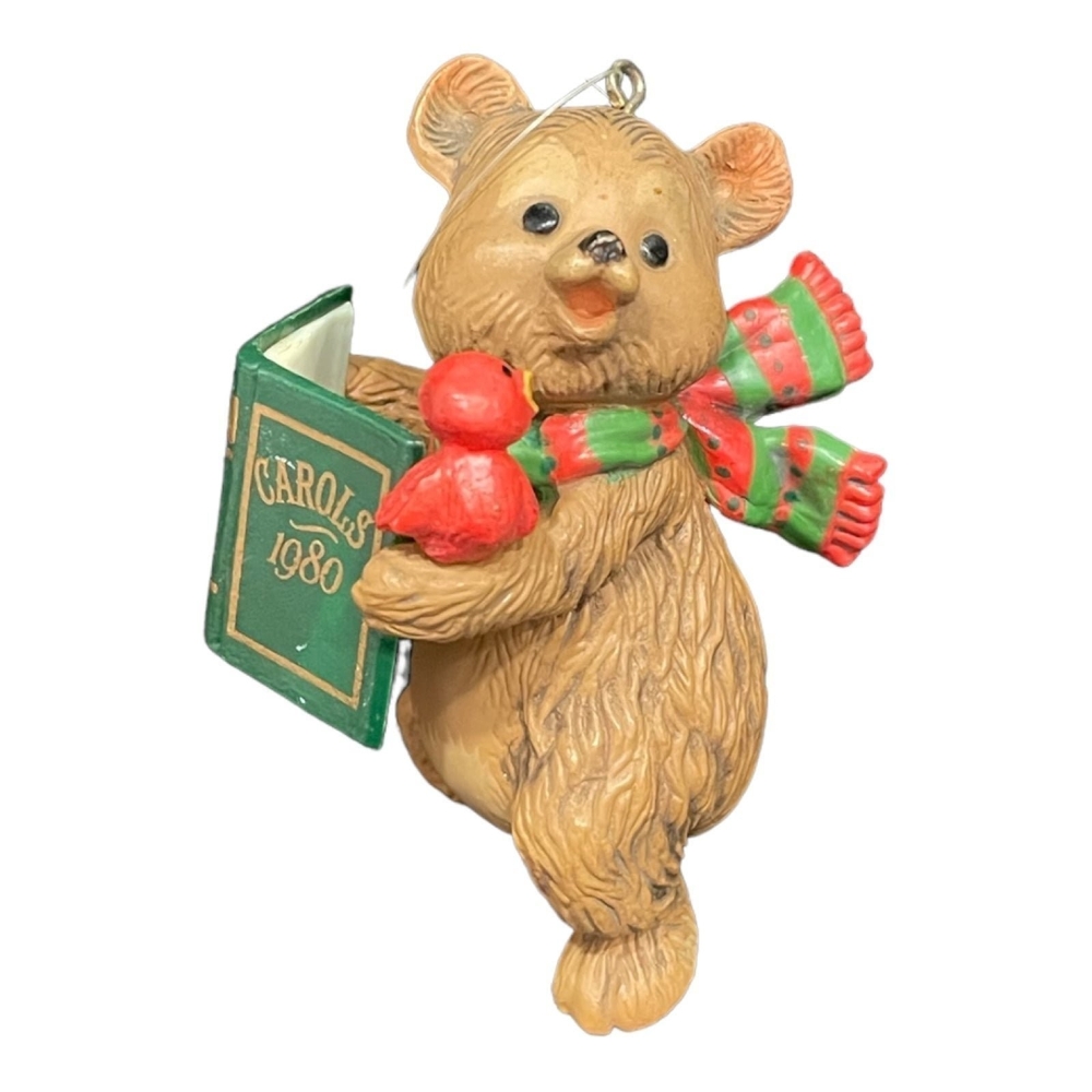 Vintage Hallmark 1980 Caroling Bear With Book Christmas Ornament 3" VG